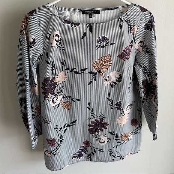 Lafayette 148 New York Stretch Cotton Caddie Blouse - Stripes/Floral - Size 4 - Picture 3 of 11